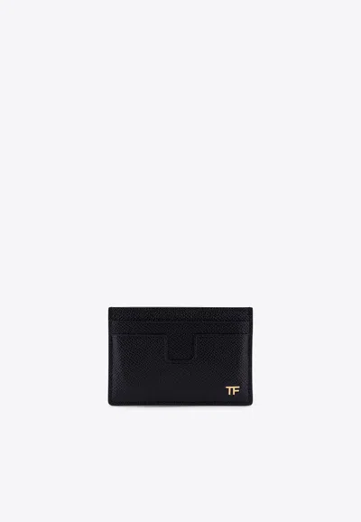 Tom Ford Small Tf Logo Leather Cardholder In Black
