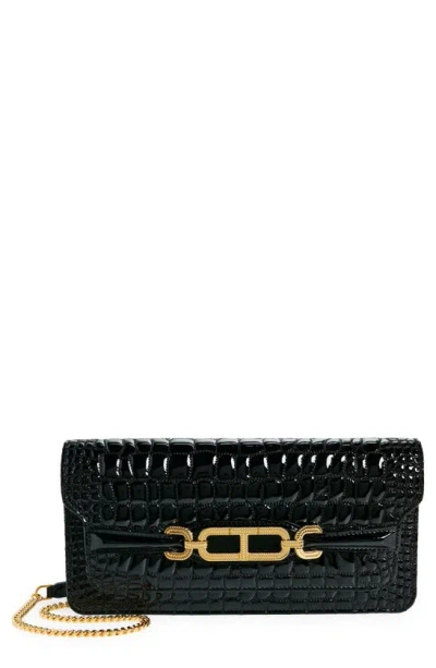 Tom Ford Small Whitney Croc Embossed Patent Leather Shoulder Bag In Black