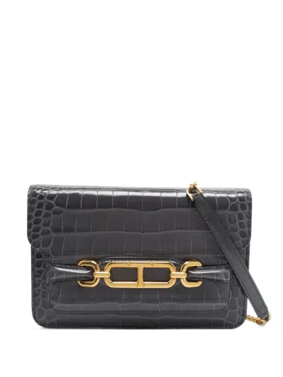 Pre-owned Tom Ford Small Whitney Croc-embossed Shoulder Bag In Grey