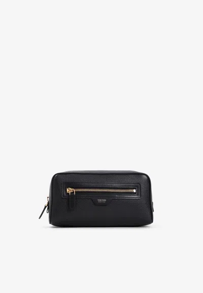 Tom Ford Smart Wash Grained Leather Pouch In Black