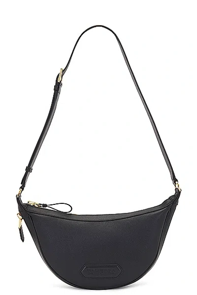 Tom Ford Smooth Grain Leather & Smooth Leather Zip Crescent Bag In Black