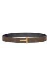 Tom Ford Smooth Leather Belt In 3en17 Dark Khaki/black