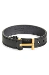 Tom Ford Black Leather T-lock Wrap Bracelet In Black