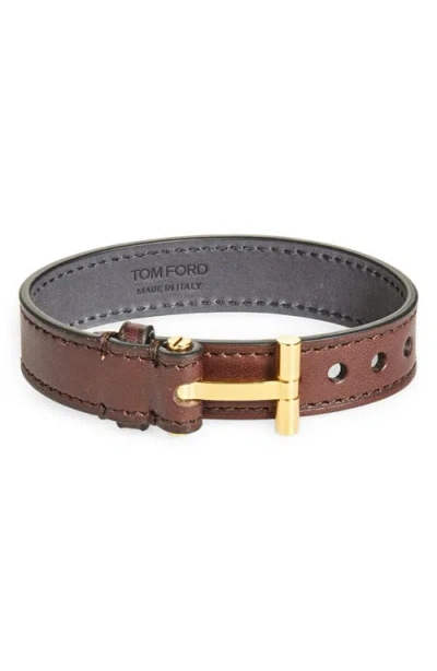 Tom Ford Smooth Leather T Bracelet In Brown