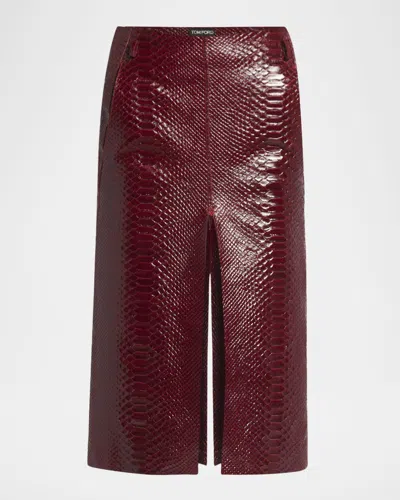 TOM FORD SNAKE-EFFECT LEATHER MIDI SKIRT