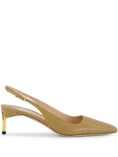 Tom Ford Snake-embossed Slingback Pumps In Beige