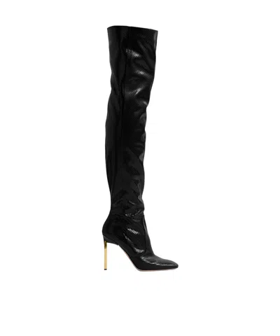 Tom Ford Snake-print Patent Leather Boots In Black