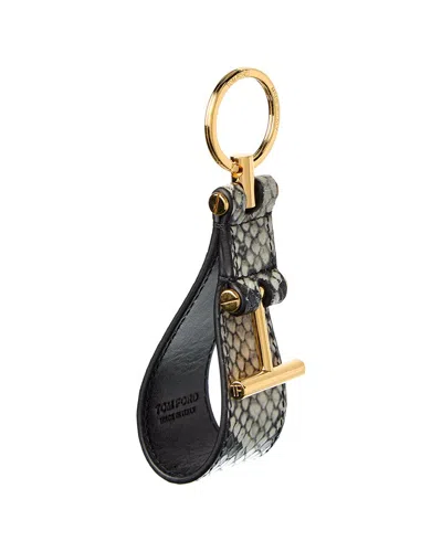 Tom Ford Snake-embossed Leather Key Tag In White