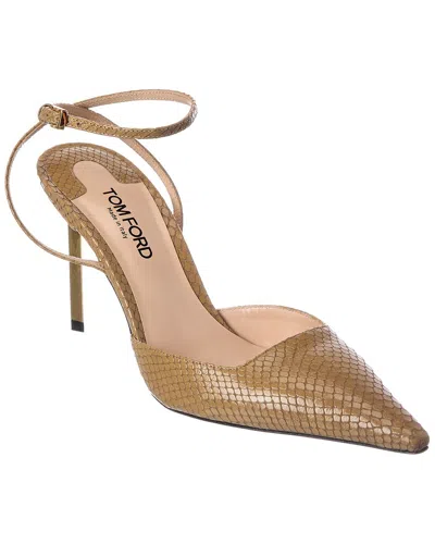Tom Ford Snake-embossed Leather Slingback Pump In Brown