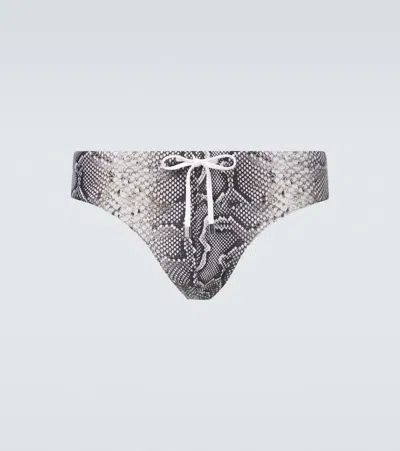 Tom Ford Snake-print Swim Briefs In Gray
