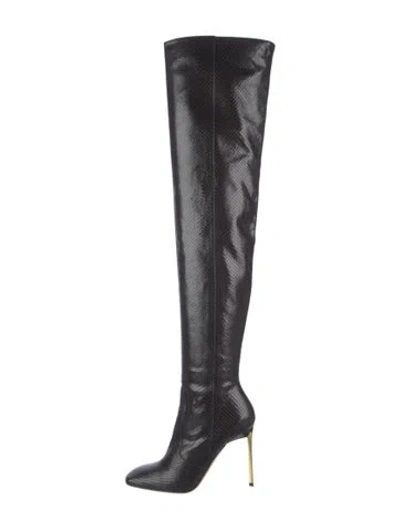 Pre-owned Tom Ford Snakeskin Animal Print Boots In Black