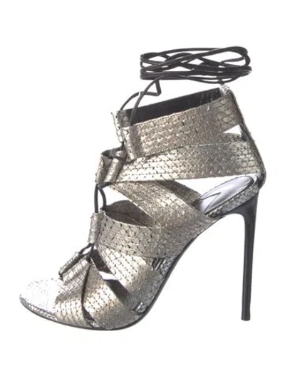Pre-owned Tom Ford Snakeskin Animal Print Gladiator Sandals In Silver