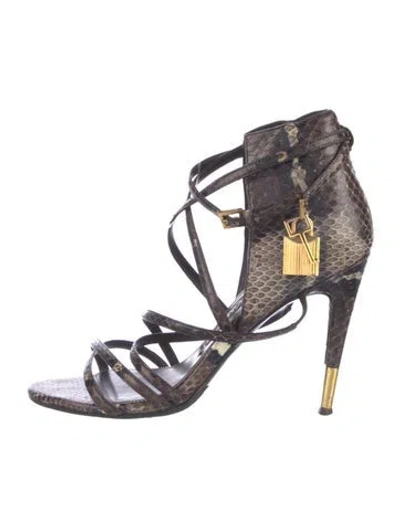 Pre-owned Tom Ford Snakeskin Animal Print Sandals In Brown