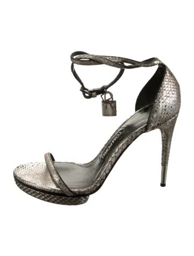 Pre-owned Tom Ford Snakeskin Animal Print Sandals In Silver