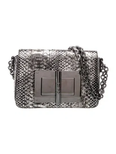 Pre-owned Tom Ford Snakeskin Top Handle Bag In Grey/metallic