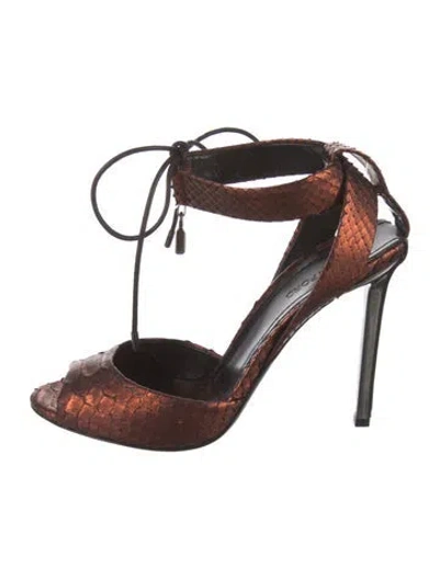 Pre-owned Tom Ford Snakeskin T-strap Sandals In Orange