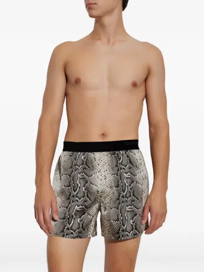 Tom Ford Snakeskin-print Boxers In Gray