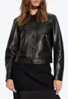 Tom Ford Embossed Finish Leather Jacket With Snap Buttons In Black