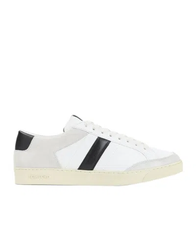 Tom Ford Panelled Suede And Grained Leather Sneakers In White