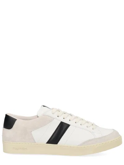 Tom Ford Panelled Suede And Grained Leather Sneakers In White