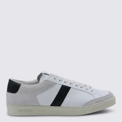 Tom Ford Panelled Suede And Grained Leather Sneakers In White