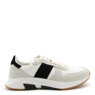 Tom Ford Suede & Tech Low Top Sneakers In White