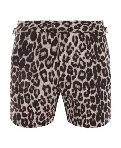 Tom Ford Snow Leopard-print Swim Short In Black