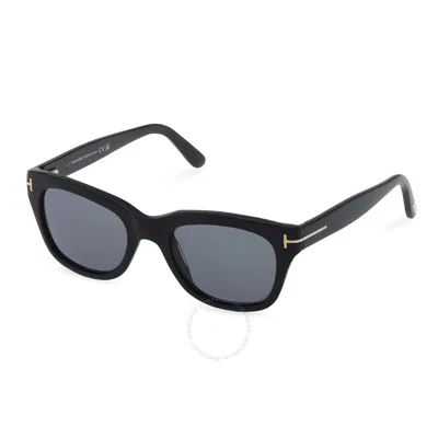Tom Ford Black Polarized Geometric Sunglasses, 52mm In Black/gray Polarized Solid