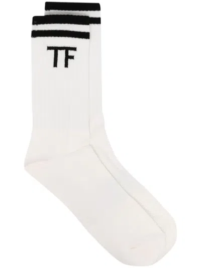 Tom Ford Monogram-jacquard Ankle Socks In White