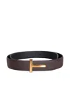 Tom Ford Soft Grain Leather Reversible T Belt 30 Mm In Black