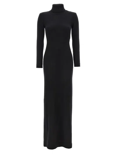 Tom Ford Turtleneck Backless Soft Cashmere Maxi Dress In Black