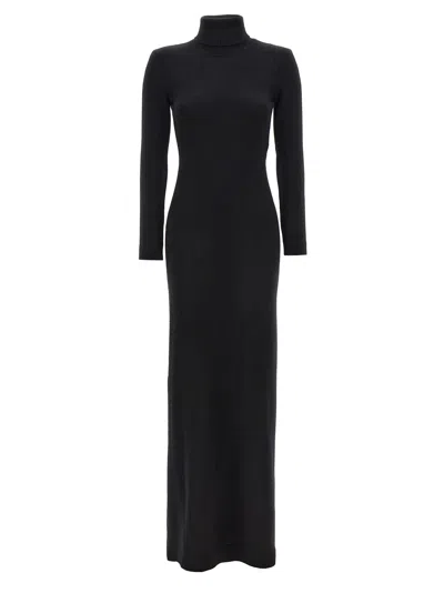 Tom Ford Turtleneck Backless Soft Cashmere Maxi Dress In Black