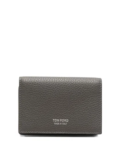 Tom Ford Soft Grain Leather  Card Holder In Grey