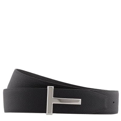 Pre-owned Tom Ford Soft Grain Leather Icon T Reversible Belt In Black