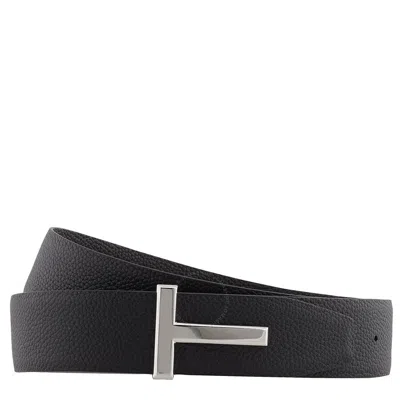 Tom Ford Soft Grain Leather Icon T Reversible Belt In Black