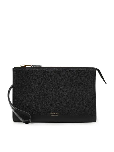 Tom Ford Soft Grain Leather Mini Flat Pouch In Black