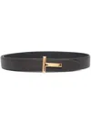Tom Ford Soft Grain Leather Reversible T Belt 30 Mm In Black