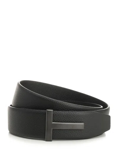 Tom Ford Soft Grain Leather Reversible T Belt 40 Mm Black Belts Black