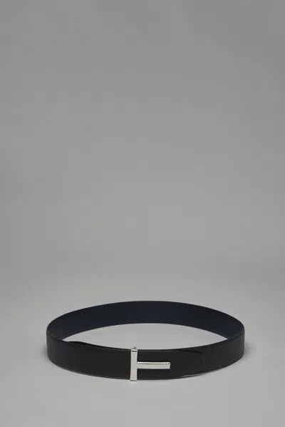 Tom Ford Soft Grain Leather Reversible T Belt 40mm In Black