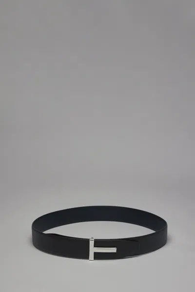 Tom Ford Soft Grain Leather Reversible T Belt 40mm In Black