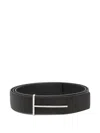 Tom Ford Dark Brown Reversible Textured Silver Buckle Belt In Brown