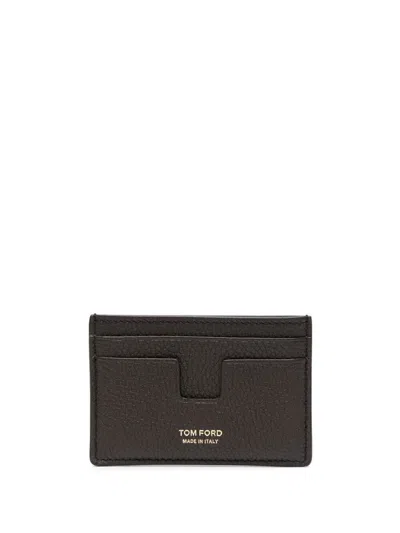 Tom Ford Soft Grain Leather T Line Cardholder Accessories In Brown