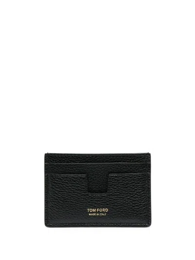 Tom Ford Soft Grain Leather T Line Cardholder In Black