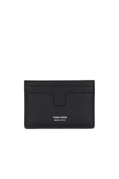 Tom Ford Soft Grain Leather T Line Cardholder In Black