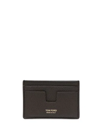 Tom Ford Soft Grain Leather T Line Cardholder In Chocolate