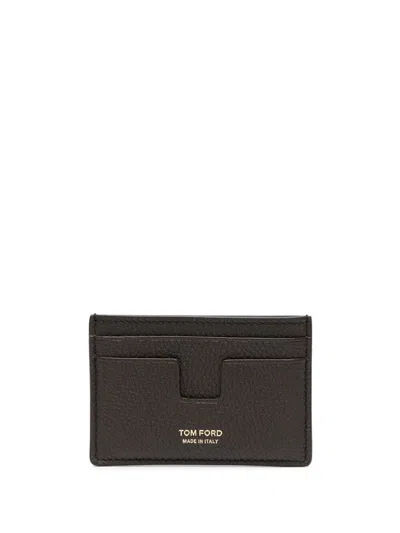 Tom Ford Soft Grain Leather T Line Cardholder In Brown