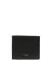 Tom Ford Men Black Bi-fold Wallet With Gold-colored Embossed Logo In Grainy Leather Man In Black