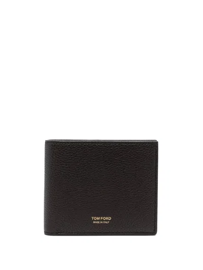 Tom Ford Soft Grain Leather T Line Classic Bifold Wallet Accessories In Brown