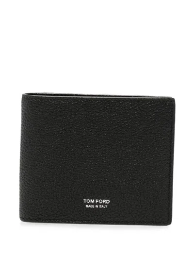 Tom Ford Soft Grain Leather T Line Classic Bifold Wallet In Black