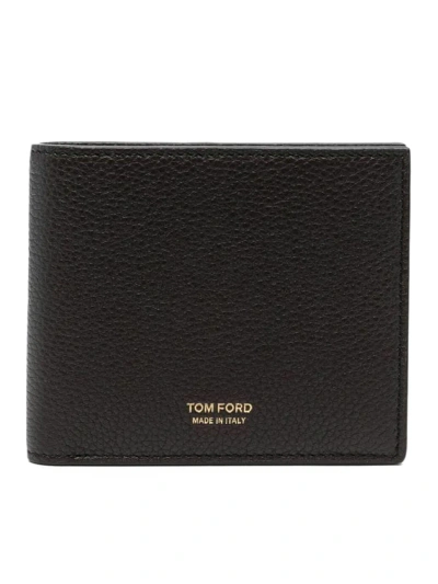 Tom Ford Soft Grain Leather T Line Classic Bifold Wallet In Black